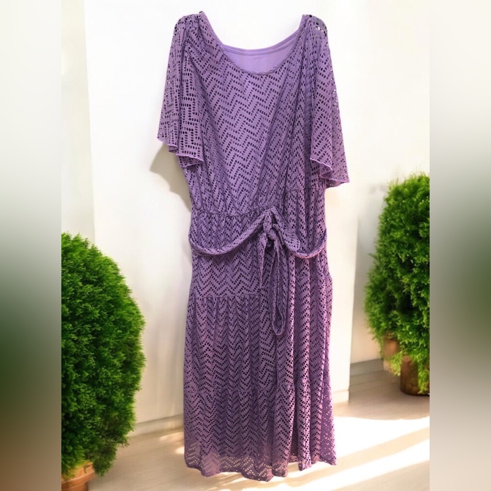 Ashley Stewart 34/36 Lavender Lace Maxi Dress with Flutter Sleeves